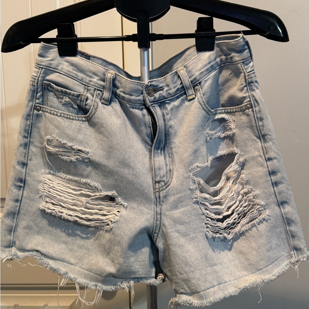 American Eagle Outfitters Blue Distressed Jean Shorts